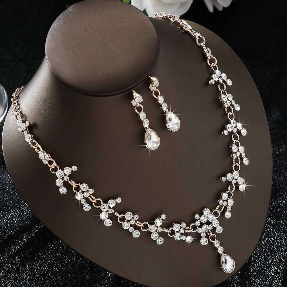 3PC Women's Fashion Water Drop Geometric Round Necklace Earrings Jewelry Set Suitable for Wedding, Party, Festival Gifts Z260313