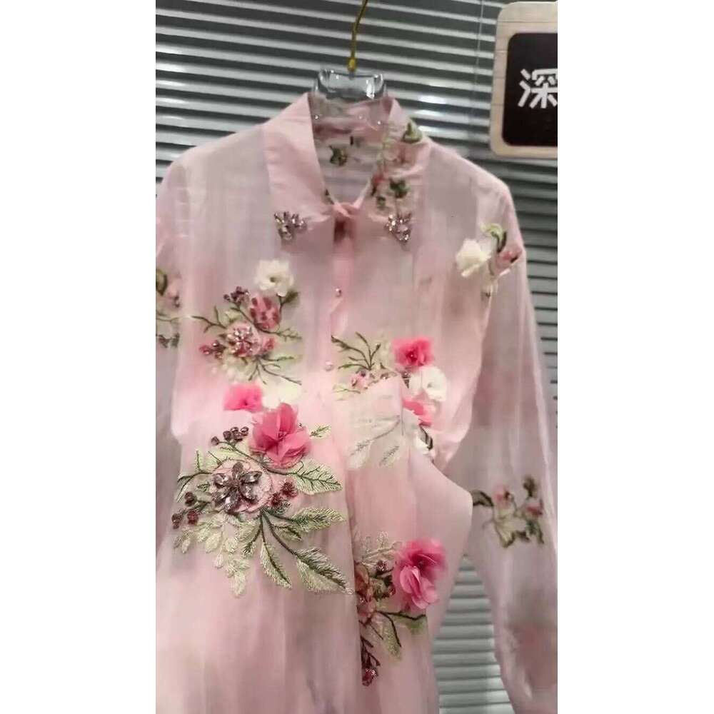New In Summer Diamonds Flowers Embroidery Shirts Blouses For Women Long Sleeve Thin Sunscreen Loose Casual Top Cardigan MAKOUFEI