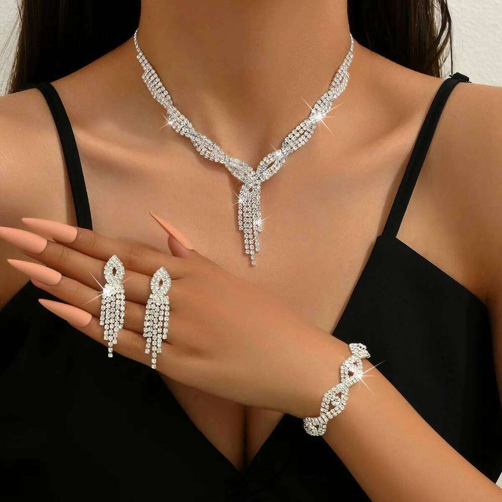 4PC Women's Fashion Design Tassel Water Drop Necklace Earrings Bracelet Jewelry Set Suitable for Wedding, Party, Festival Gifts Z260313
