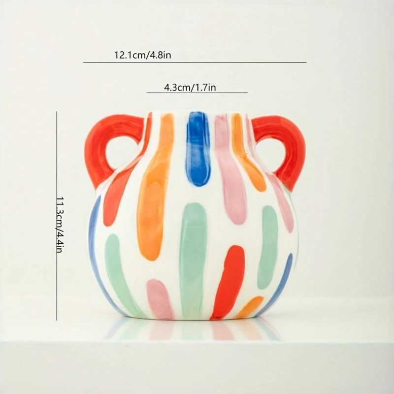 Modern Geometric Ceramic Vase Luxury Home Decor with Dazzling Dopamine Colors Stylish Flower Arrangement for Living Room Y260314