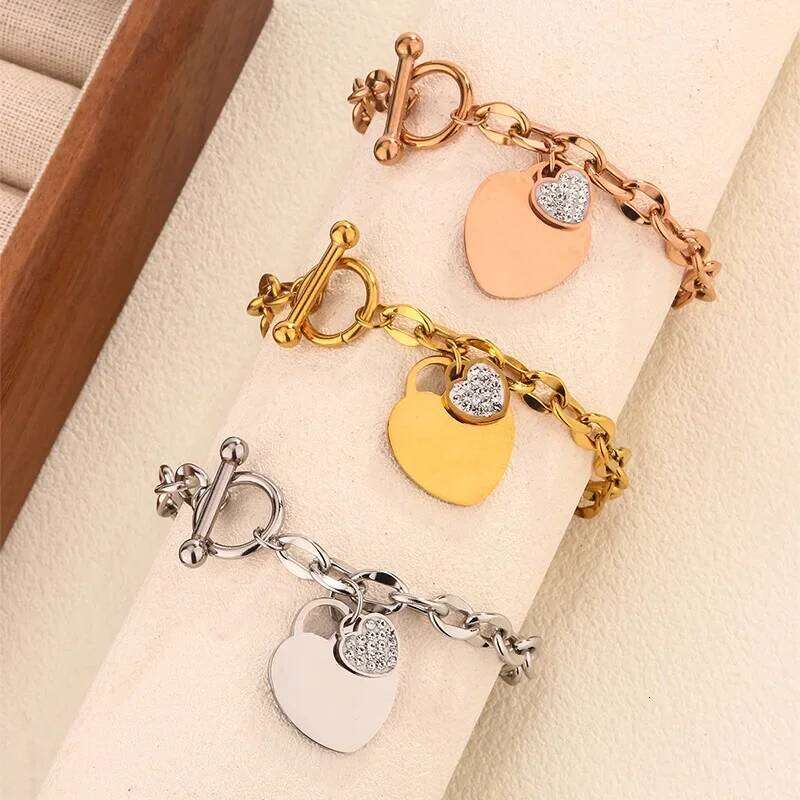 1 Pcs Bangle For Women Girl Not Fade Stainless Steel Gold Plated Waterproof Geometric Heart Pendant Bracelet Jewelry Z260313
