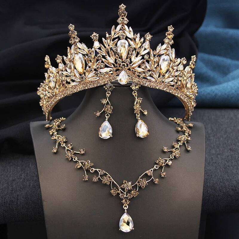 Princess 3 Pcs Set Tiaras and necklace earrings for Bridal Jewelry Sets Brides Wedding Crown Prom Birthday Costume Accessories Z260313