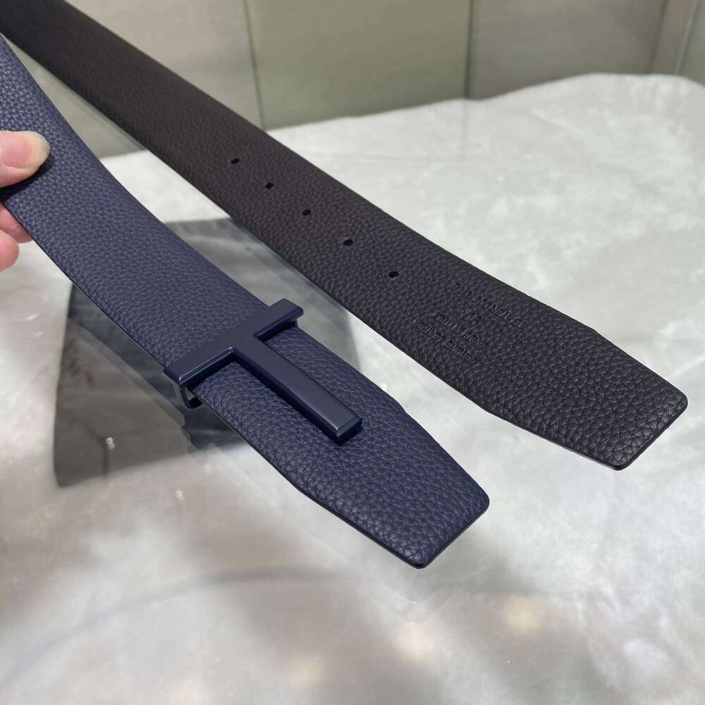 Double-Sided with Letter Buckle T-Shaped Fashionable Genuine Leather Stylish Men's Belt Workwear Z260226