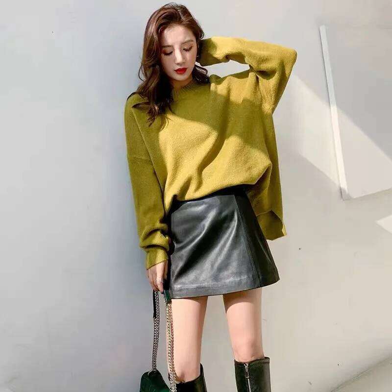 Sheepskin Women 2024 Fashion New High Waist Spring Autumn Slim Mini Skirt Genuine Leather Shorts Boots Y2k Z260314