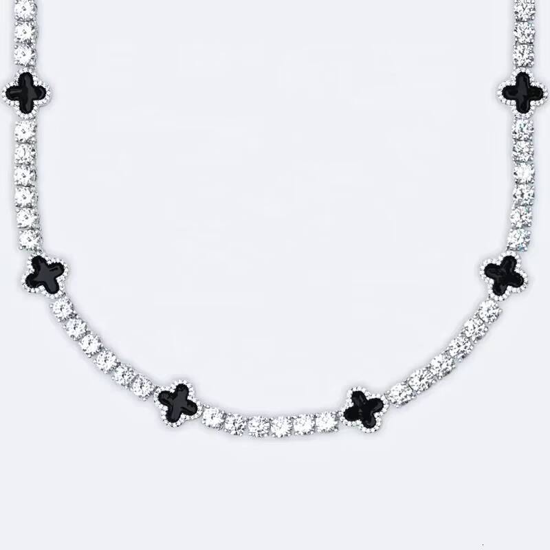 Hip Hop Fine Jewelry Passd Diamond Tester 925 Silver 3MM 4MM 5MM Moissanite Black Agate Clover Tennis Chain for Men Women