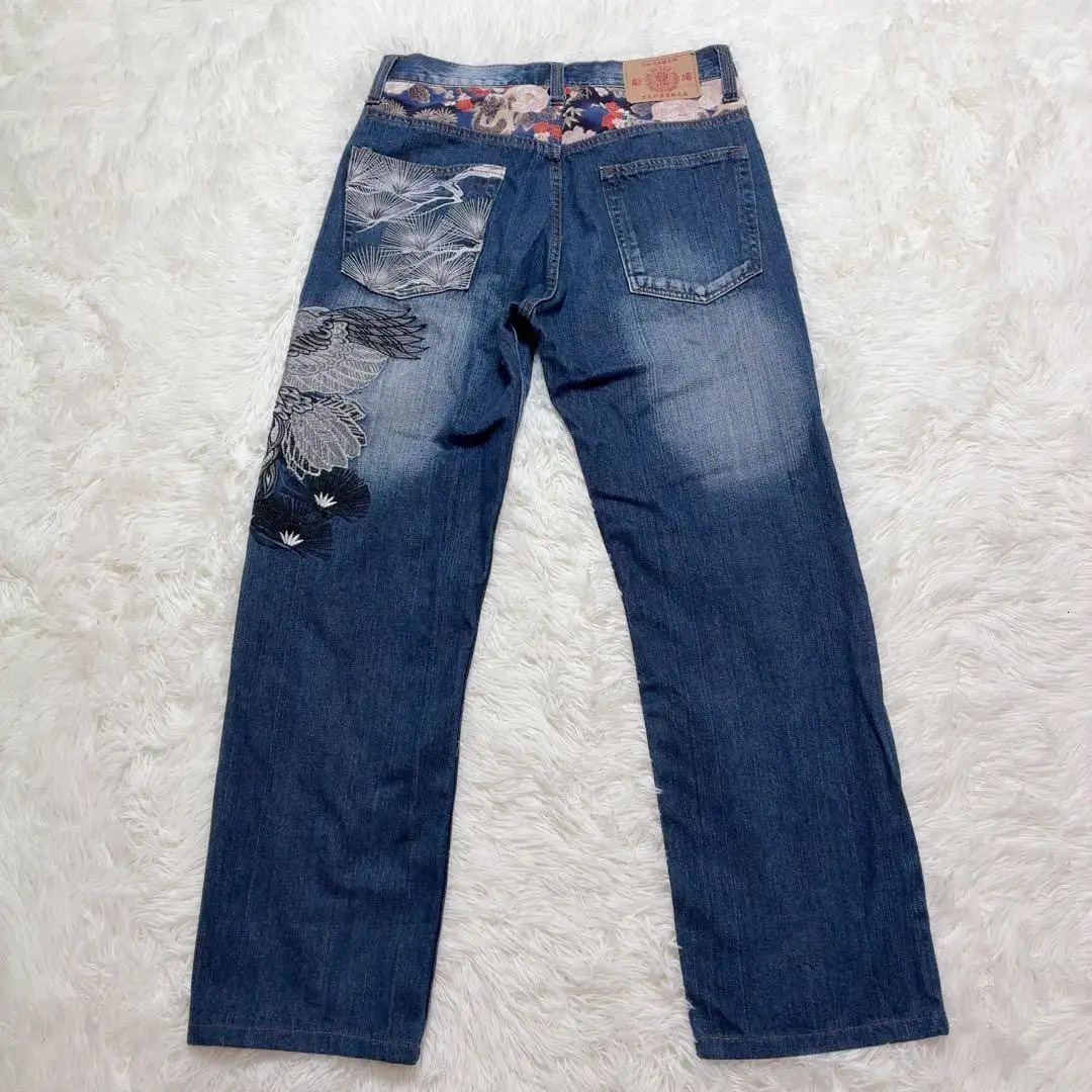 Y2K Gothic Japanese Loose Jeans Men Women Dragon Phoenix Retro Jeans Streetwear Wide Leg Pants 260311