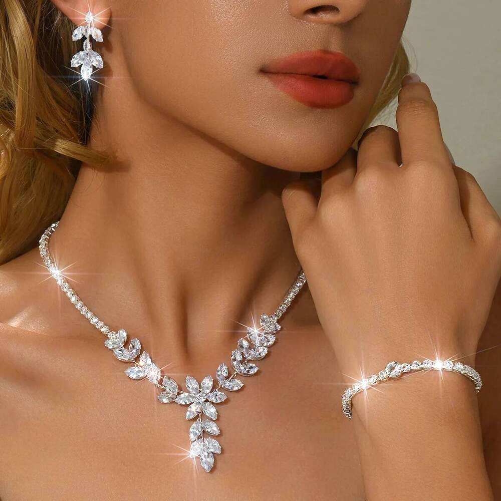 Elegant, simple, atmospheric, trendy Korean necklace, ring, bracelet, earring four piece set suitable for wedding dresses Z260313