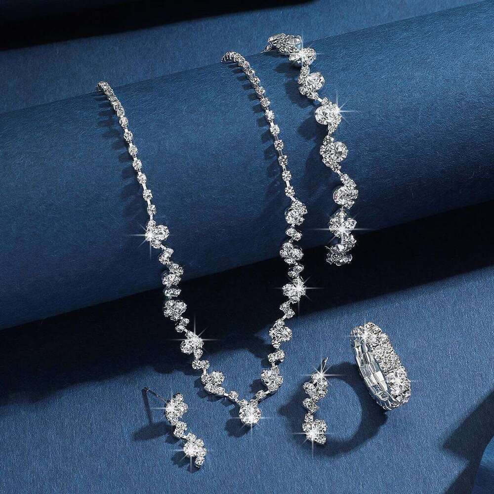 Elegant Crystal Jewelry Set Necklace Earrings Bracelet Stretch Ring for Women Party Daily Z260313