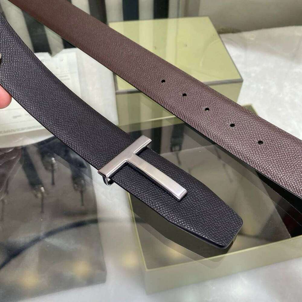 Double-Sided with Letter Buckle T-Shaped Fashionable Genuine Leather Stylish Men's Belt Workwear Z260226