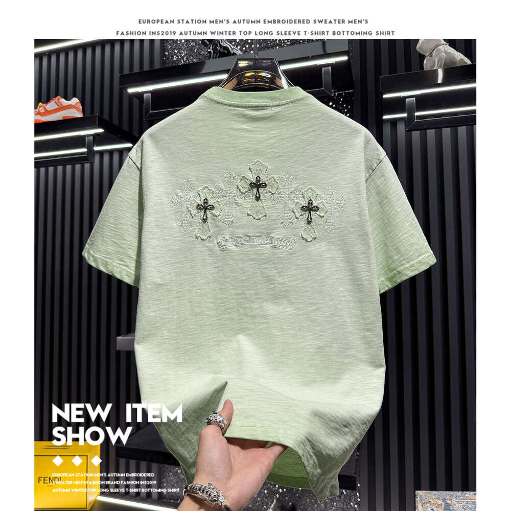 European-Style Men's High-End Heavy-Duty Embroidered Washed Short-Sleeve T-Shirt 2026 New Summer Trendy American-Style Half-Sleeve Shirt Luanyun