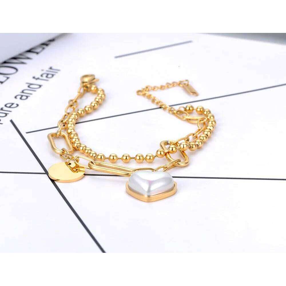 Lokaer Titanium Stainless Steel Double Layer Chain Bracelets For Women Fashion White Pearl Love Heart Charm Bracelet B21125 Z260313