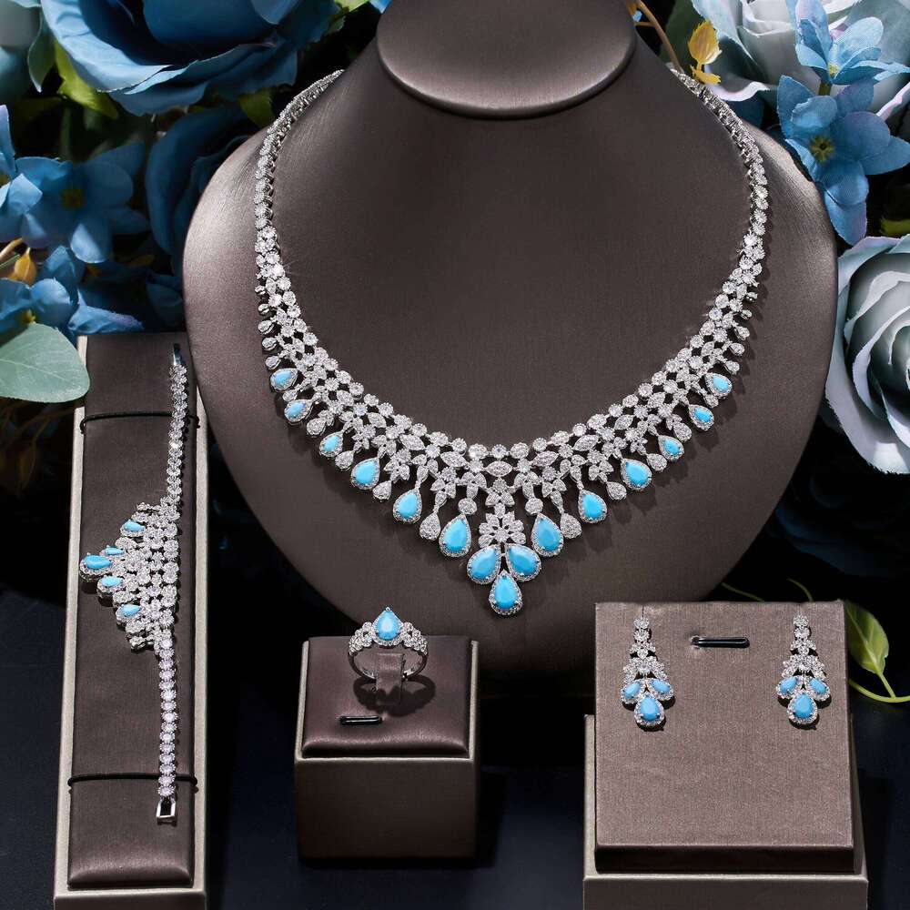 2025 Zircon Super Deluxe Tassel Water Drop Big Wedding Bridal Necklace Earrings 4 Pieces Nigerian Dubai Women's Jewelry Set Z260313