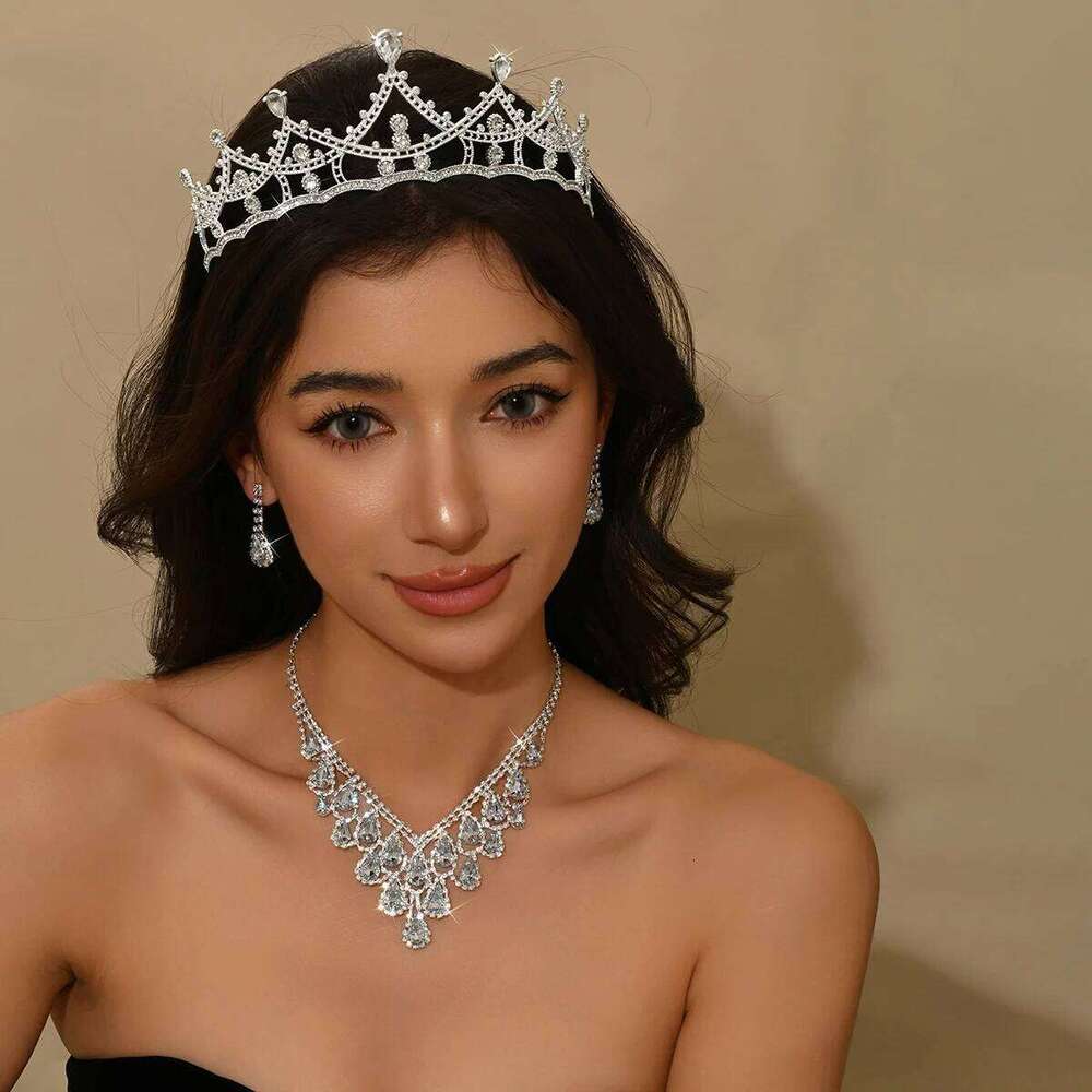 Ladies' fashionable water droplet design necklace earrings crown jewelry set wedding party holiday gift Z260313