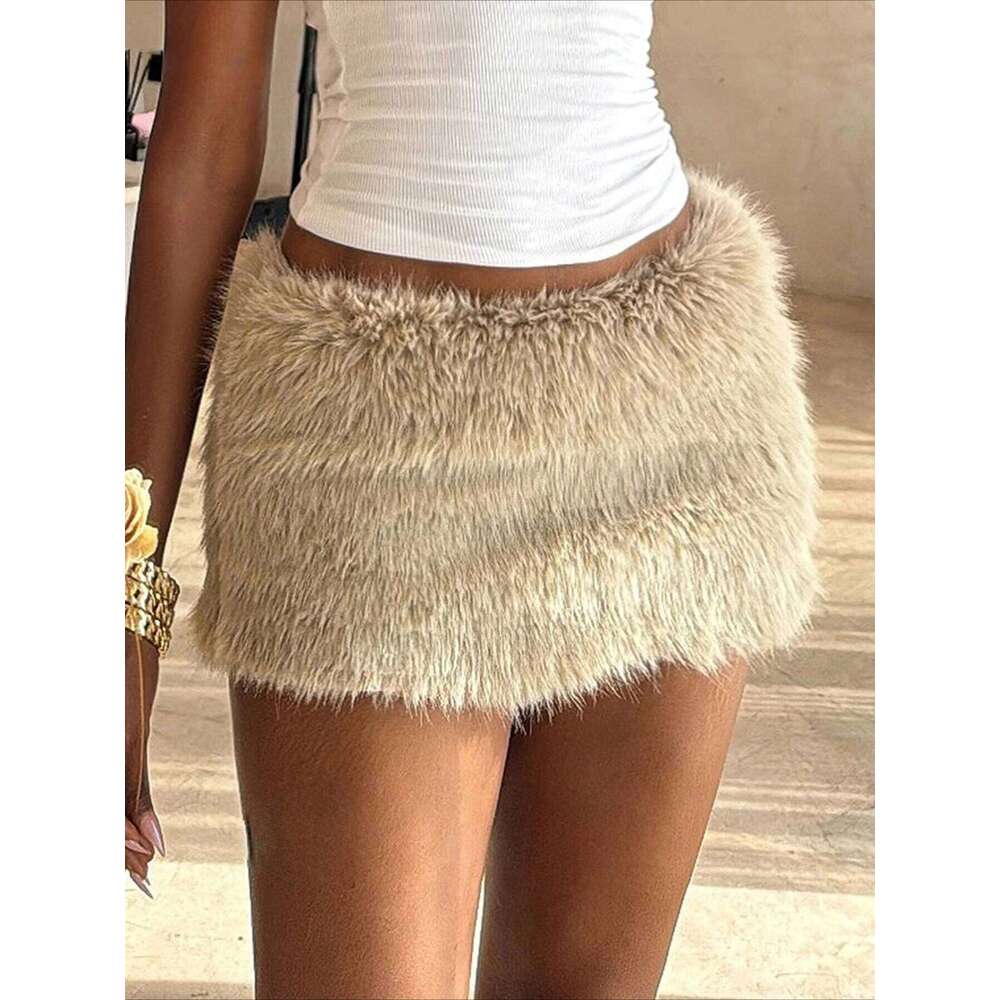 Sexy Slim Furry Straight Casual Basic Low-Waisted Bodycon Mini Skirts Women 2025 Winter Fashon Streetwear Ladies Z260314