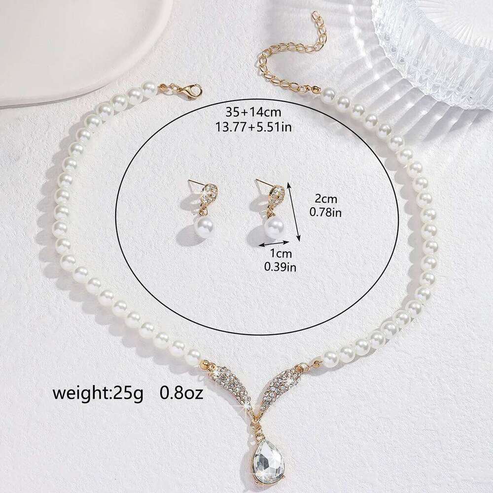 3PC Women's Fashion Trend Pearl Droplet Necklace Earrings Jewelry Set Wedding Banquet Party Festival Gift Z260313