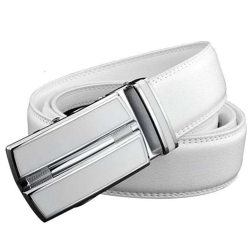Luxury Mens Genuine Leather Belt White Cowhide Alloy Automatic Buckle Formal Belts For Men 3.5cm Width Waist Strap Male B373 Z260226