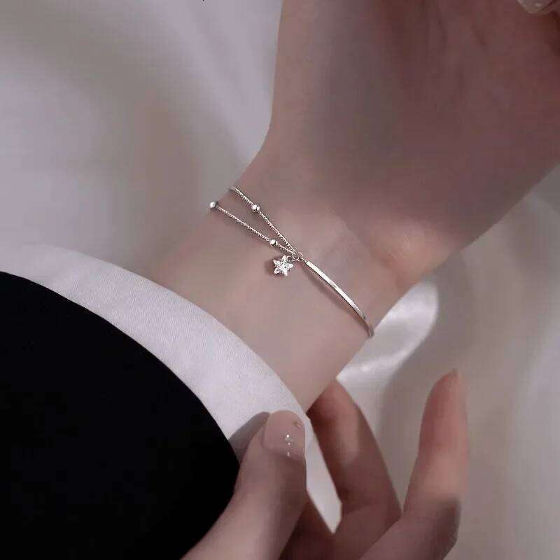 2025 Silver Beautiful Stars Bracelets for Women Girl Party Wedding Fashion Jewelry Holiday Double Layered Bangles Gifts Z260313
