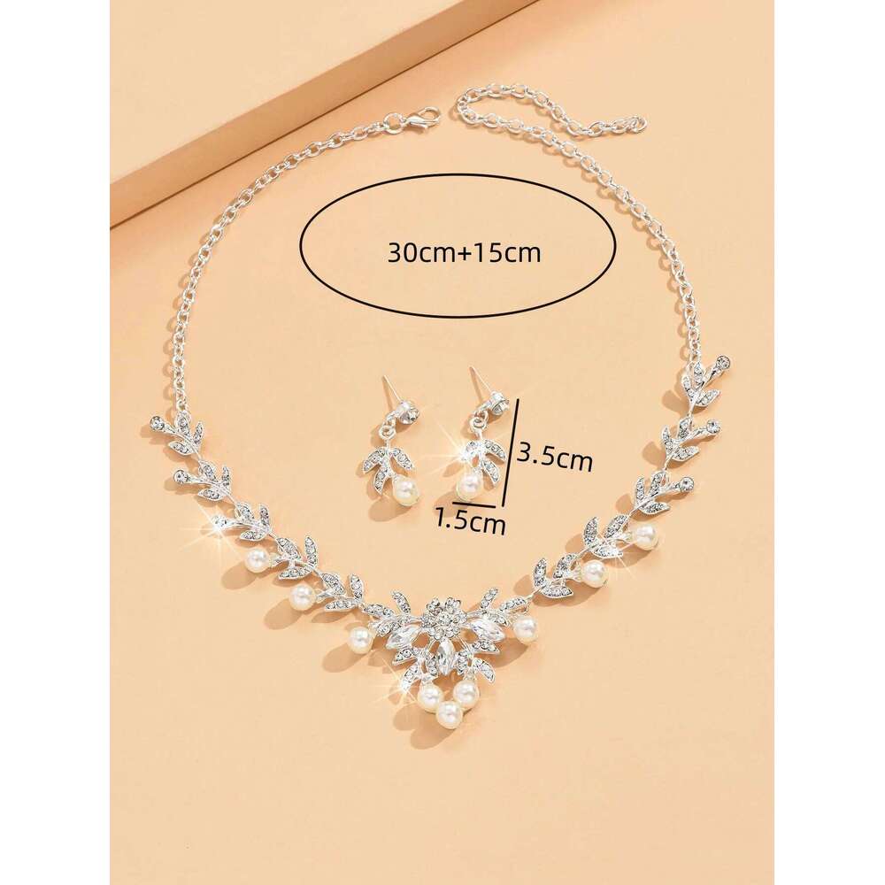 3PC Women's Fashion Rhinestone Imitation Pearl Flower Necklace Earring Set Suitable for Wedding, Party, Festival Gift -6822 Z260313