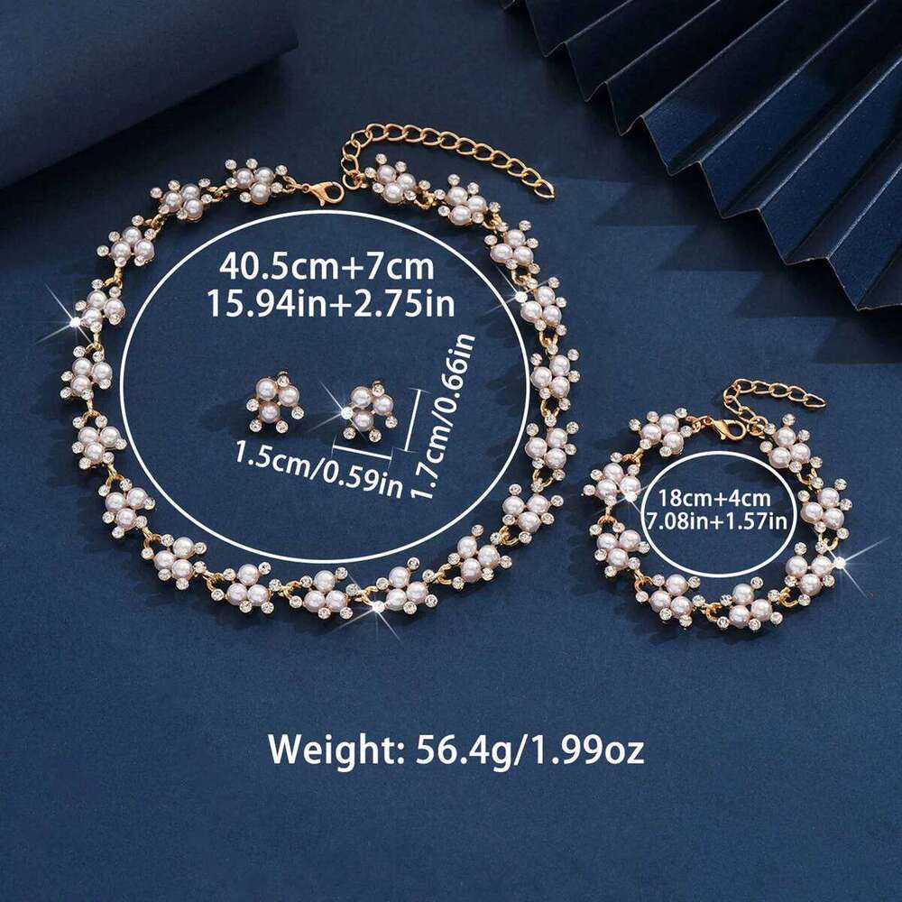 4PC Women's Fashion Imitation Pearl Necklace Earrings Bracelet Jewelry Set Suitable for Wedding, Party, Festival Gifts-8532 Z260313