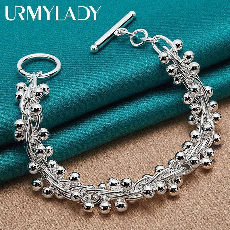 URMYLADY Smooth Grape Bead Bracelet 925 Silver OT Chain For Women Fashion Wedding Engagement Charm Jewelry Z260313