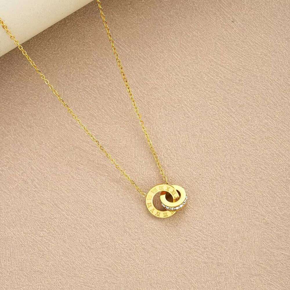 4Pcs/Set Stainless Steel Crystal Necklace Bracelet Earrings for Women Gold Color Interlocking Circles Roman Numbers Jewelry Sets Z260313