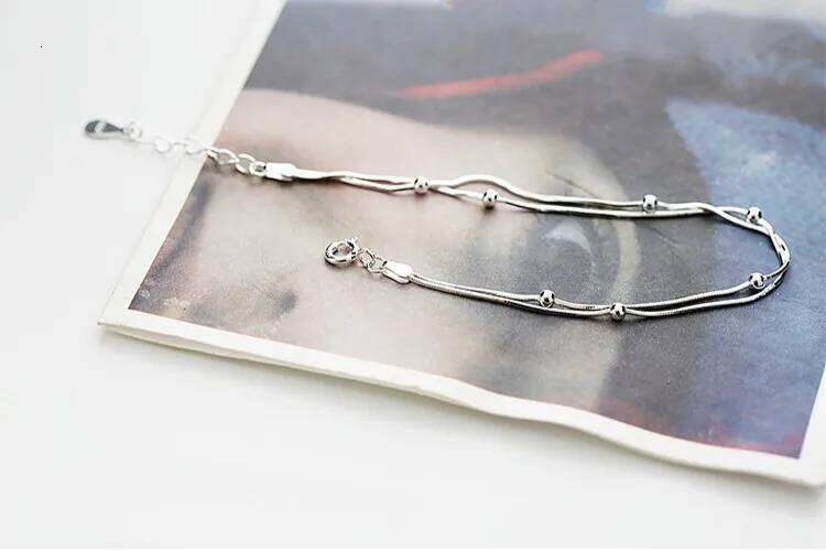 100% 925 Sterling Silver Double Round Beads Snake Bone Chain Bracelets & Bangles For Women Lady Fine Jewelry Z260313