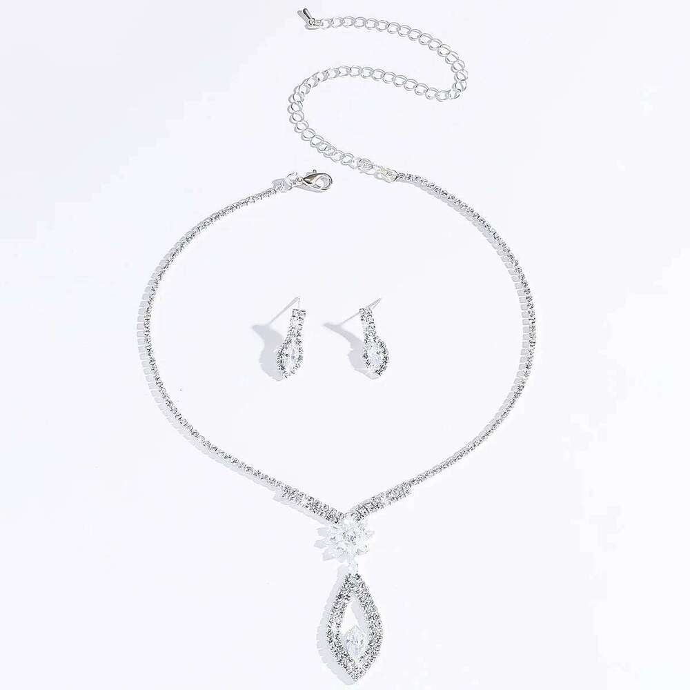 3PC Women's Fashion Water Diamond Claw Chain Geometric Flower Necklace Earrings Jewelry Set Wedding Party Festival Gift Z260313