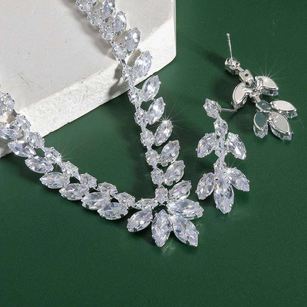 Shining Zircon Artificial Crystal Bridal Flower Necklace Earrings Sets for Women Wedding Party Jewelry Gift Z260313
