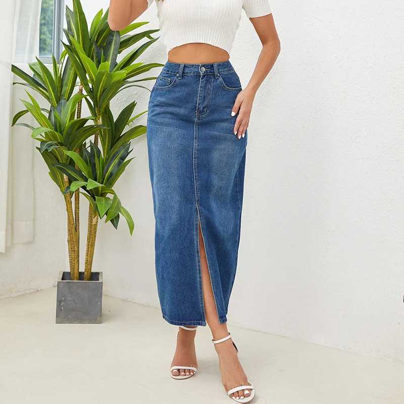 Women High Waist Gothic Skirts Jeans s Vintage High Street Casual Denim Dress Female Streetwear Blue Punk Straight Skirts M260314