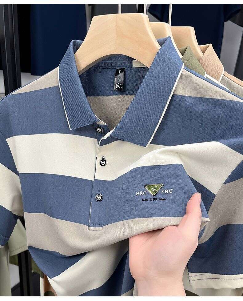 Summer Business Men's Short-Sleeve T-Shirt, Turn-Down Collar Polo Shirt, New Stylish European and American Fashion Short-Sleeve for Men