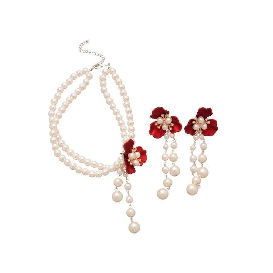Flower Pearl Necklace Earrings Exquisite Elegance Temperament Jewelry Set Luxury Women Z260313