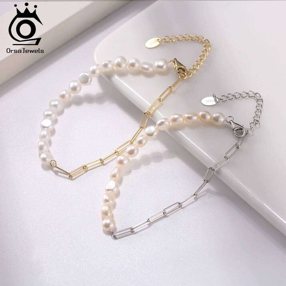 ORSA JEWELS 925 Sterling Silver Vintage Chunky Paper Clip Link Chain Bracelet with Pearl for Women Girls Fashion Jewelry GPB01 Z260313