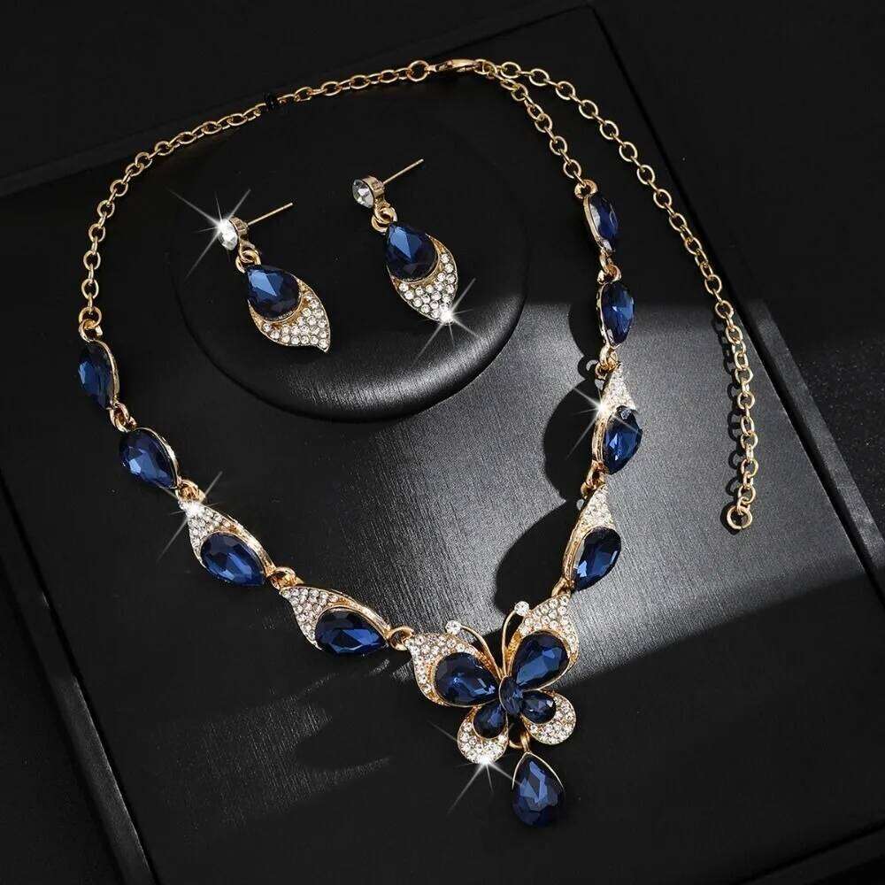 Crystal Shining Bracelet Earrings Necklace Set Luxury Exquisite Rhinestone Butterfly Jewelry Women Z260313