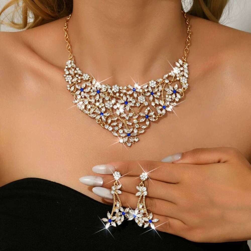 European and American popular retro necklace women's 2-piece set, leaf flower personalized fashion jewelry accessories Z260313