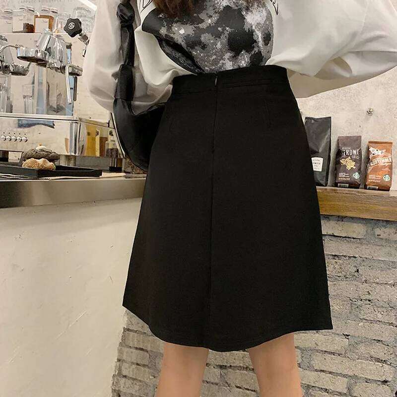 Skirts Women 4XL Solid Button Knee-length Elegant Office Lady Business Temperament Korean Style Trendy Females Summer Mature New Z260314