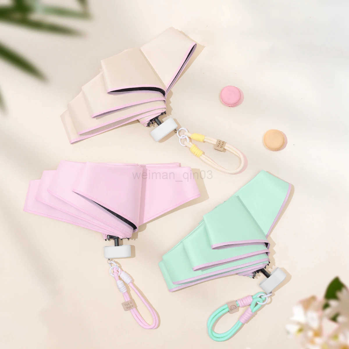 Ultra light color rope flat five fold umbrella compact and portable sun umbrella black rubber sun protection UV protection H260314