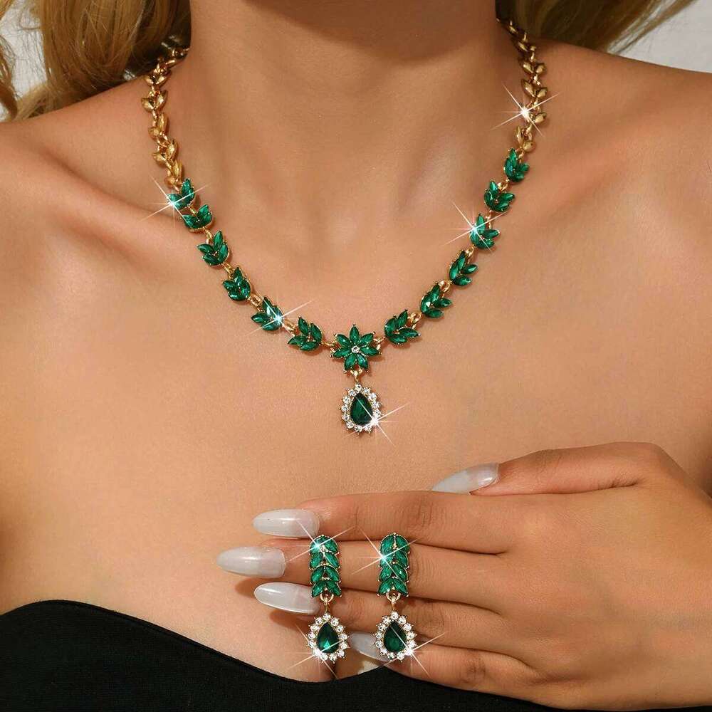 European and American Versatile Bridal Earrings, Necklace, Two Piece Set, Full Diamond Water Drop Alloy Accessories Z260313