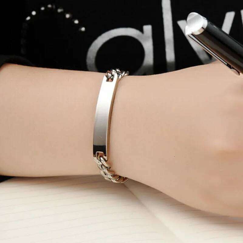 4MM and 7MM smooth long strip laser stainless steel couple bracelets that can be engraved Z260313