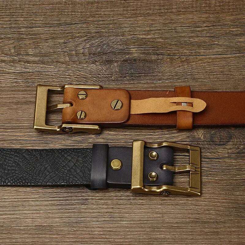 3.8 Wide Pure Cowhide Genuine Leather for Men's High Quality Jeans Brass Buckle Belts Cowboy Waistband Male Fashion Z260226