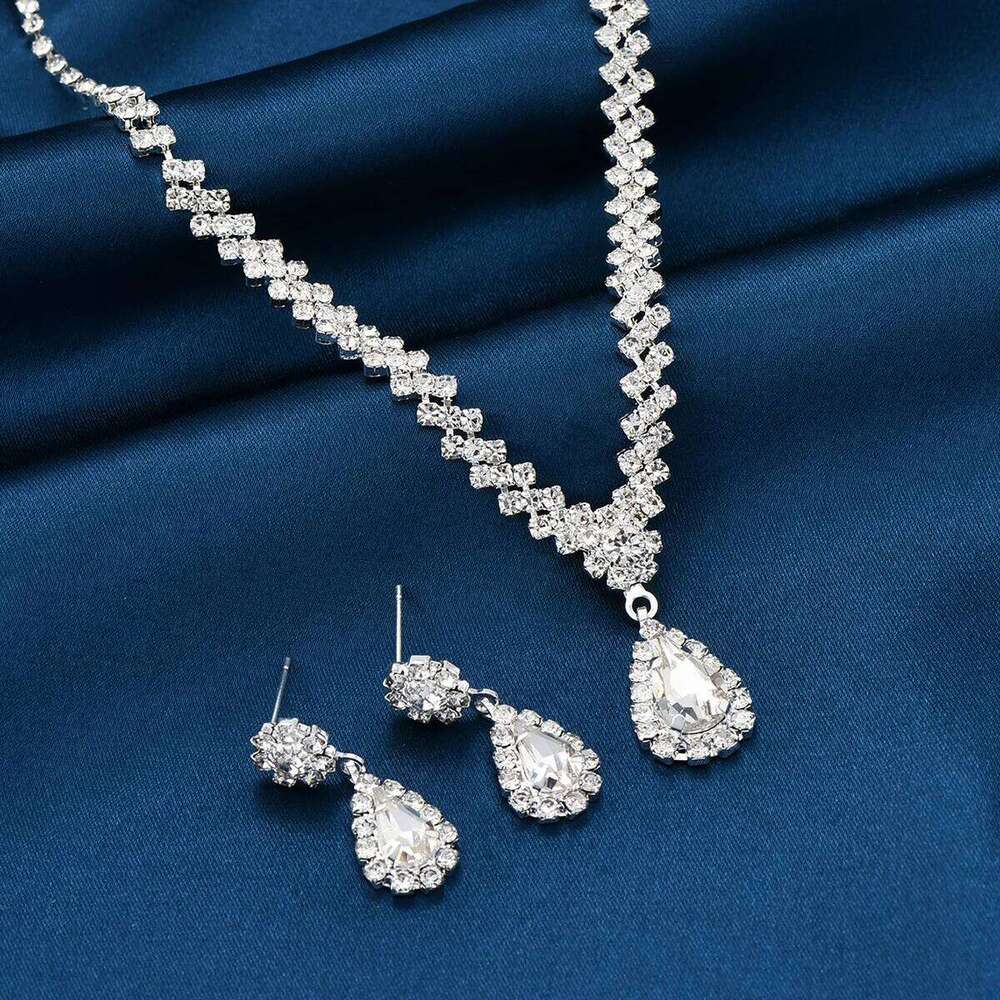 Teardrop Water Drill Jewelry Women Copper Plated Choker Necklace Earrings Set Party Wedding Bridal Accessories Z260313