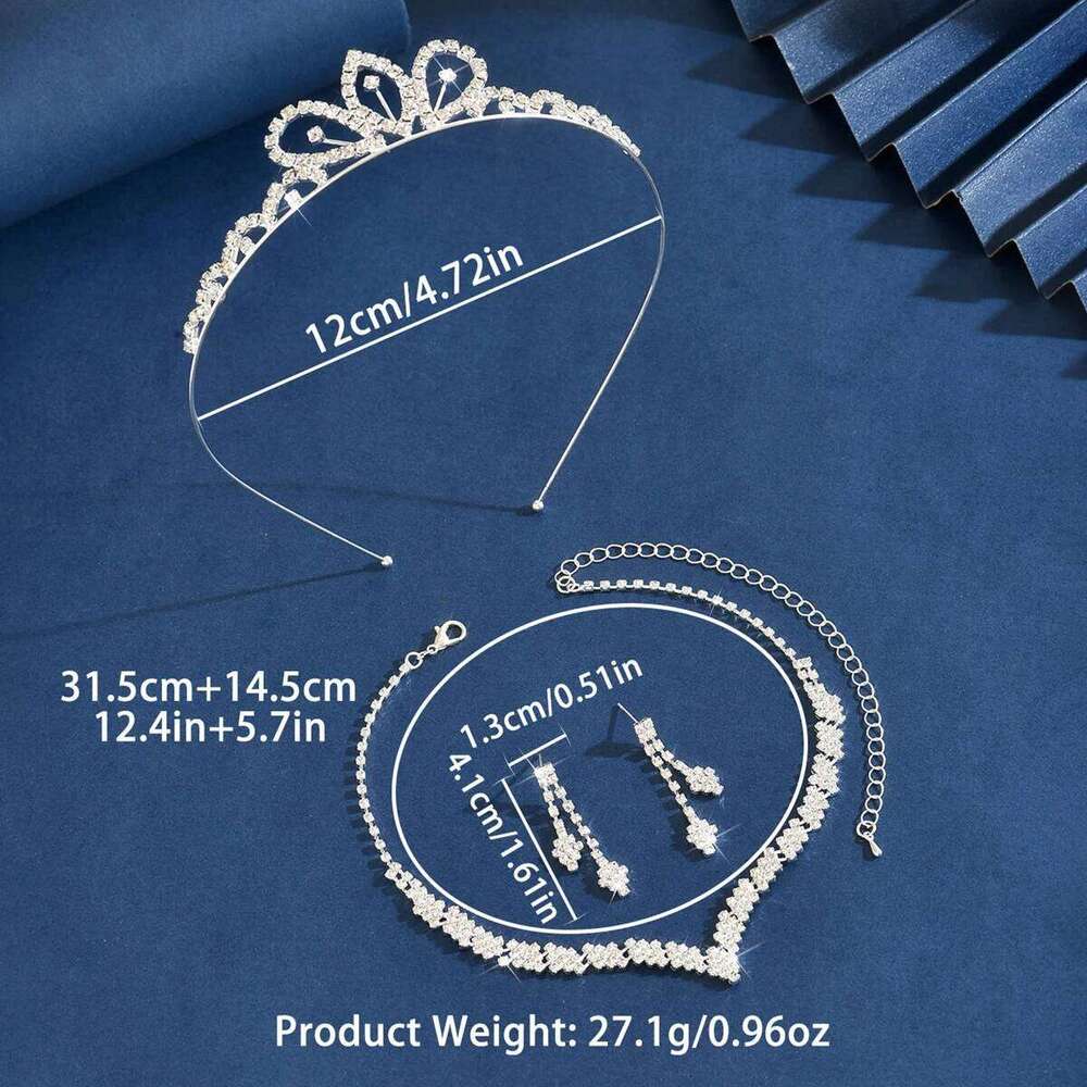 Ladies' Fashion Simple Design Geometric Diamond Elegant Crown Necklace Earrings Jewelry Set Z260313