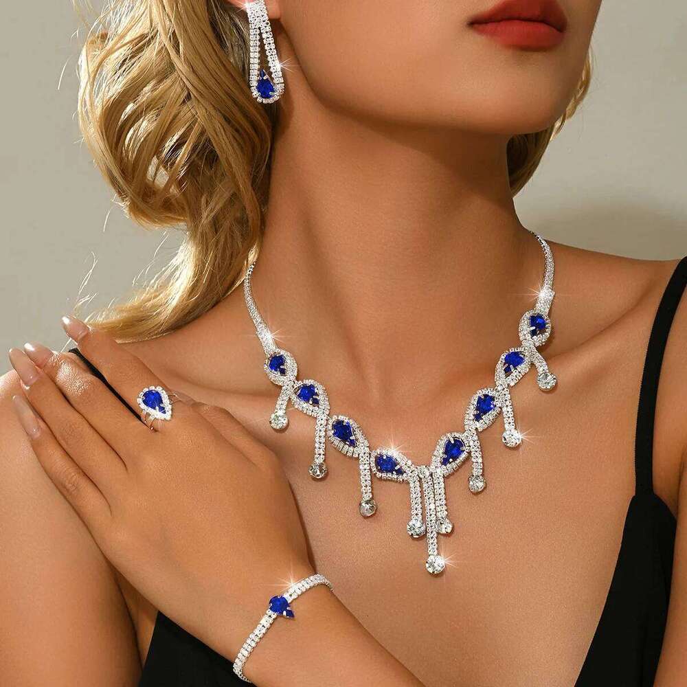 New Sweet Cool Style High Quality Luxury Necklace, Earrings, Bracelet, Four piece Versatile Western Multi color Set Z260313