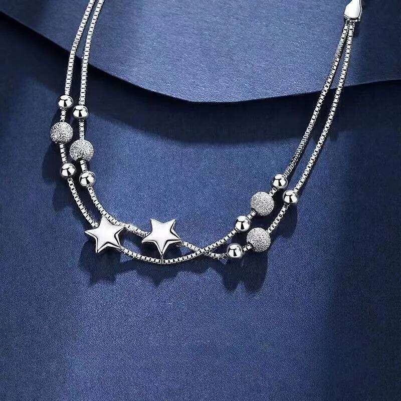 925 Sterling Silver Star Beads Bracelet for Women Girls Exquisite Double Layer Chain Bangles Romantic Fashion Jewelry Gifts Z260313