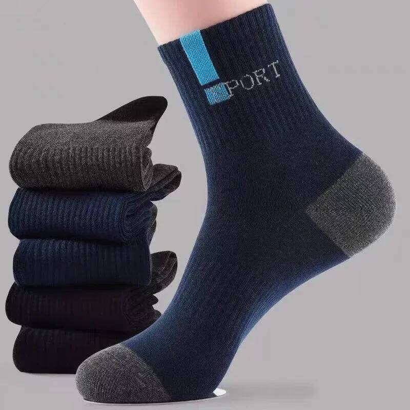 5 Pairs Size 37-43 Bamboo Fiber Autumn Winter Men Cotton Sports Sock Breathable Deodorant Business Socks Z260314