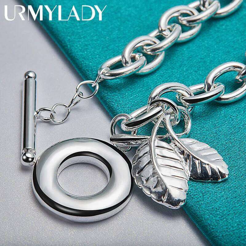 URMYLADY 925 Sterling Silver Double Leaf Pendant Bracelet For Women Wedding Party OT Chain Fashion Jewelry Z260313