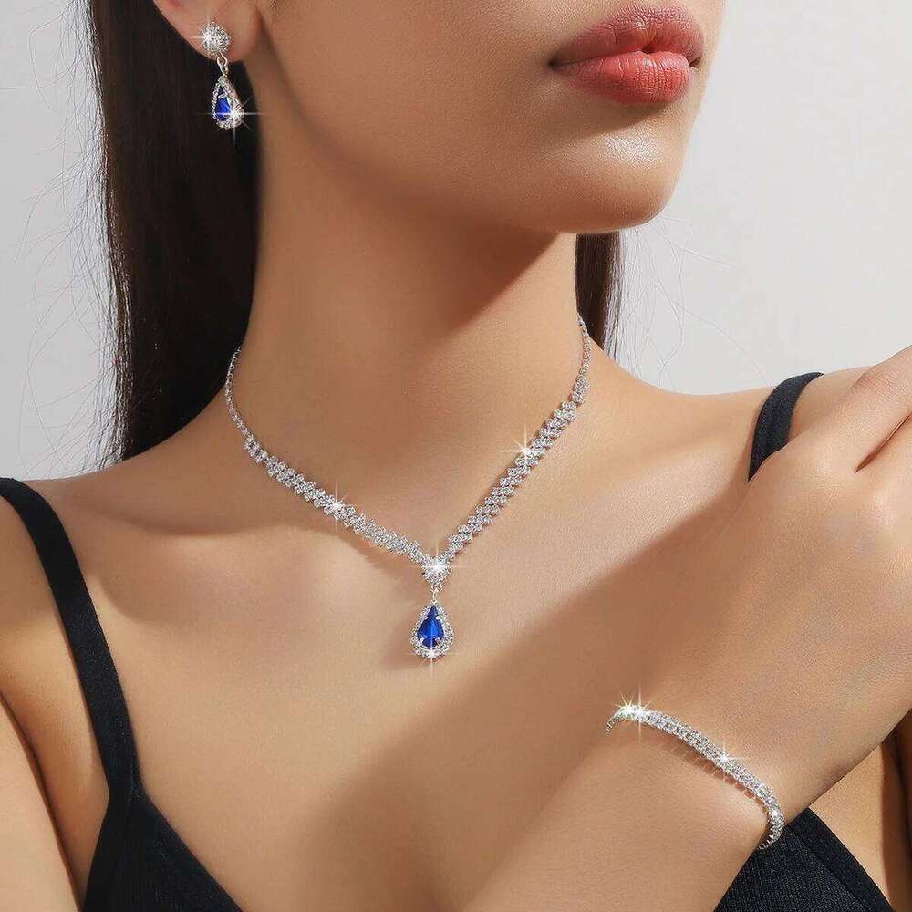 Fashion Crystal Bridal Geometric Choker Necklace Earrings Bracelet Wedding Neckchain Jewelry Sets Women Gift Z260313