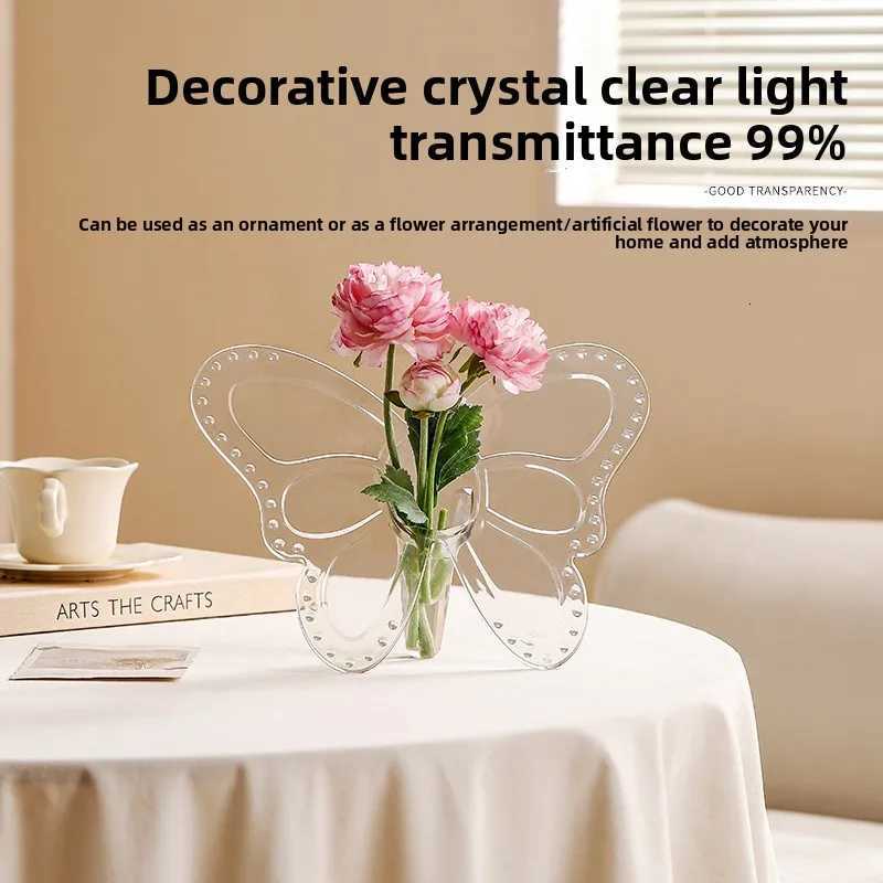 Clear Acrylic Butterfly Vase Acrylic Frame Vase Art Deco Decoration for Consoles and Various Desktops Housewarming Gifts Y260314