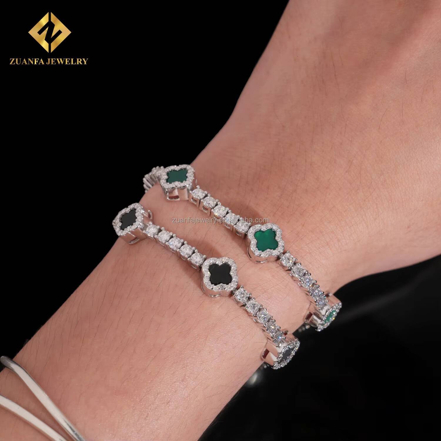 Fashion Style Iced Out 3mm Iced Out Hip Hop Jewelry S925 Silver VVS1 Moissanite Diamond Four Clover Leaf Cluster Tennis Bracelet