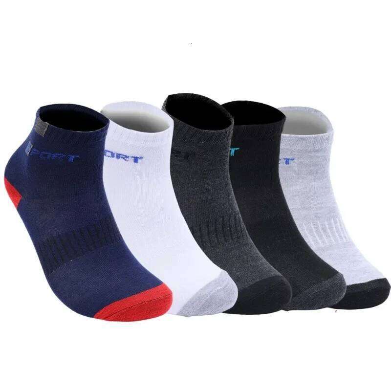 5Pairs 2025 Mens Fashion Sports Spring and Autumn Sweat Absorbent Comfortable Thin Breathable Meias Socks EU 38-47 Z260314