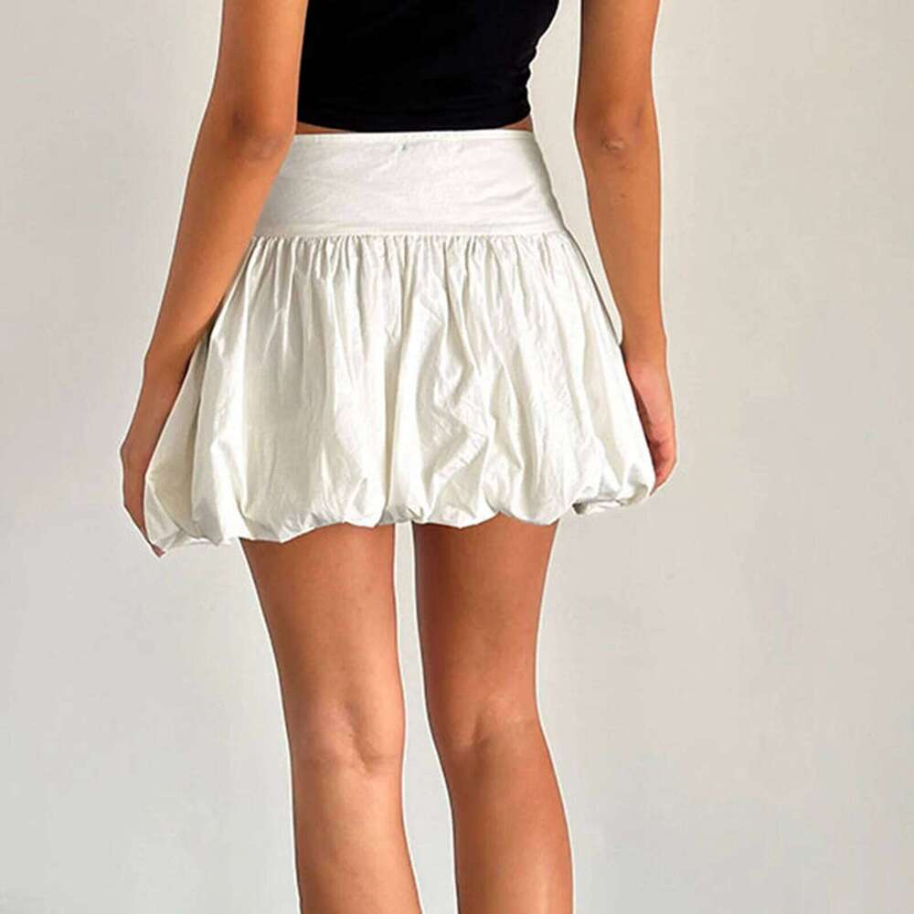 Solid Color Low Rise Puffy Short A-Line Women Summer Mini Skirt for Party Club White/Black Z260314